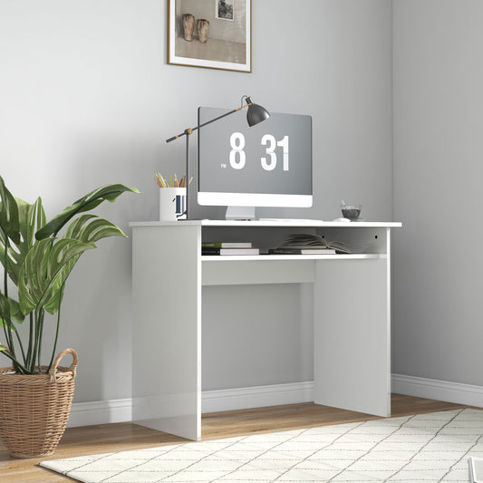 90 x 50cm Computer Table, Modern Home Office Desk, Small Writing Desk with Storage Shelf, High Gloss White, HOMCOM, 2