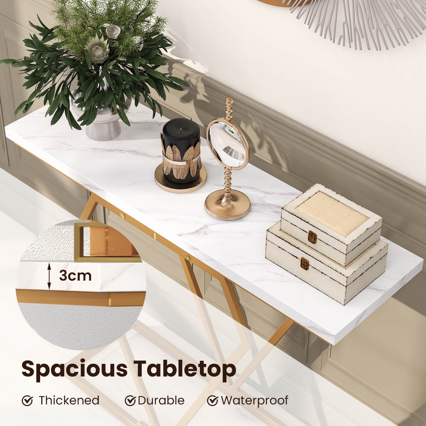 100 cm Gold Console Table with Diamond Shape Geometric Frame-White & Golden, Costway, 1