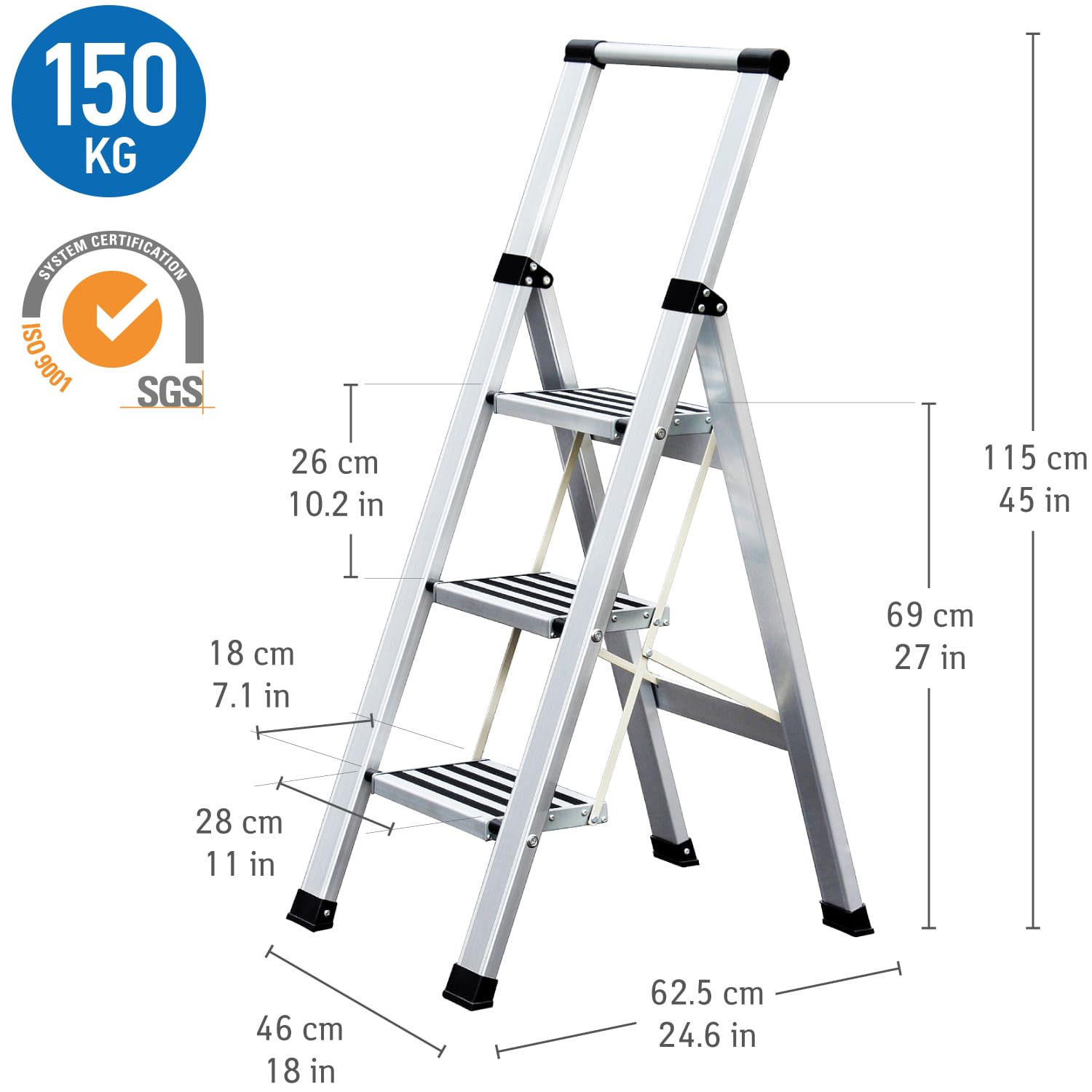 Step Ladder, 3 Step Ladder, Folding Step Ladder, Kitchen Step Ladder, Anti-Slip Steps, Tatkraft Adamant, 6