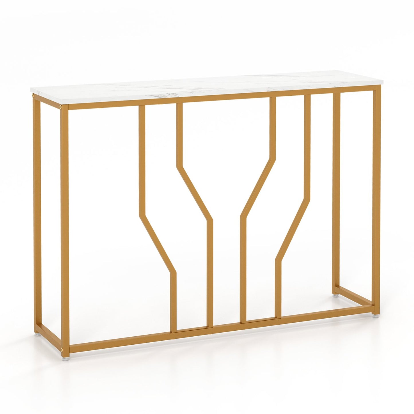 110 cm Gold Console Table Entryway Table with Faux Marble Tabletop-White & Golden, Costway, 1