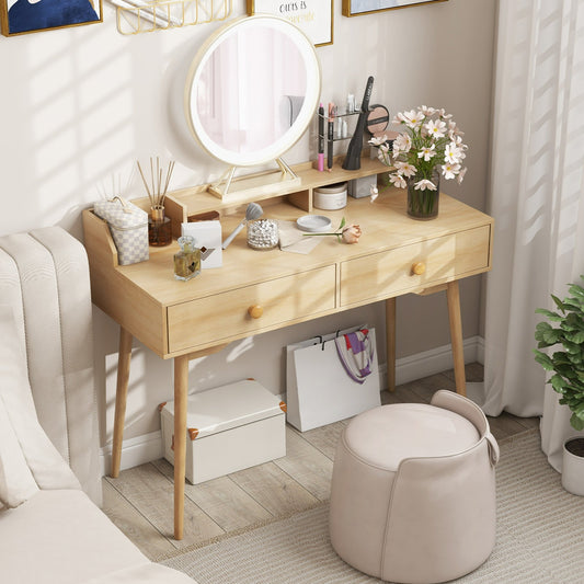 120 CM Writing Desk with Hutch and Drawers for Bedroom-Natural, Costway, 1