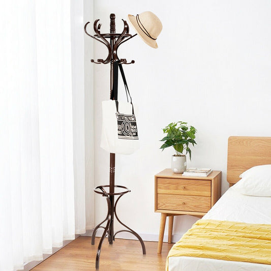 Wooden Coat and Hat Stand-Brown, Costway, 2