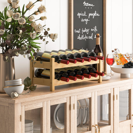 12 Bottle 2-Tier Wine Rack for Kitchen-Natural, Costway, 1
