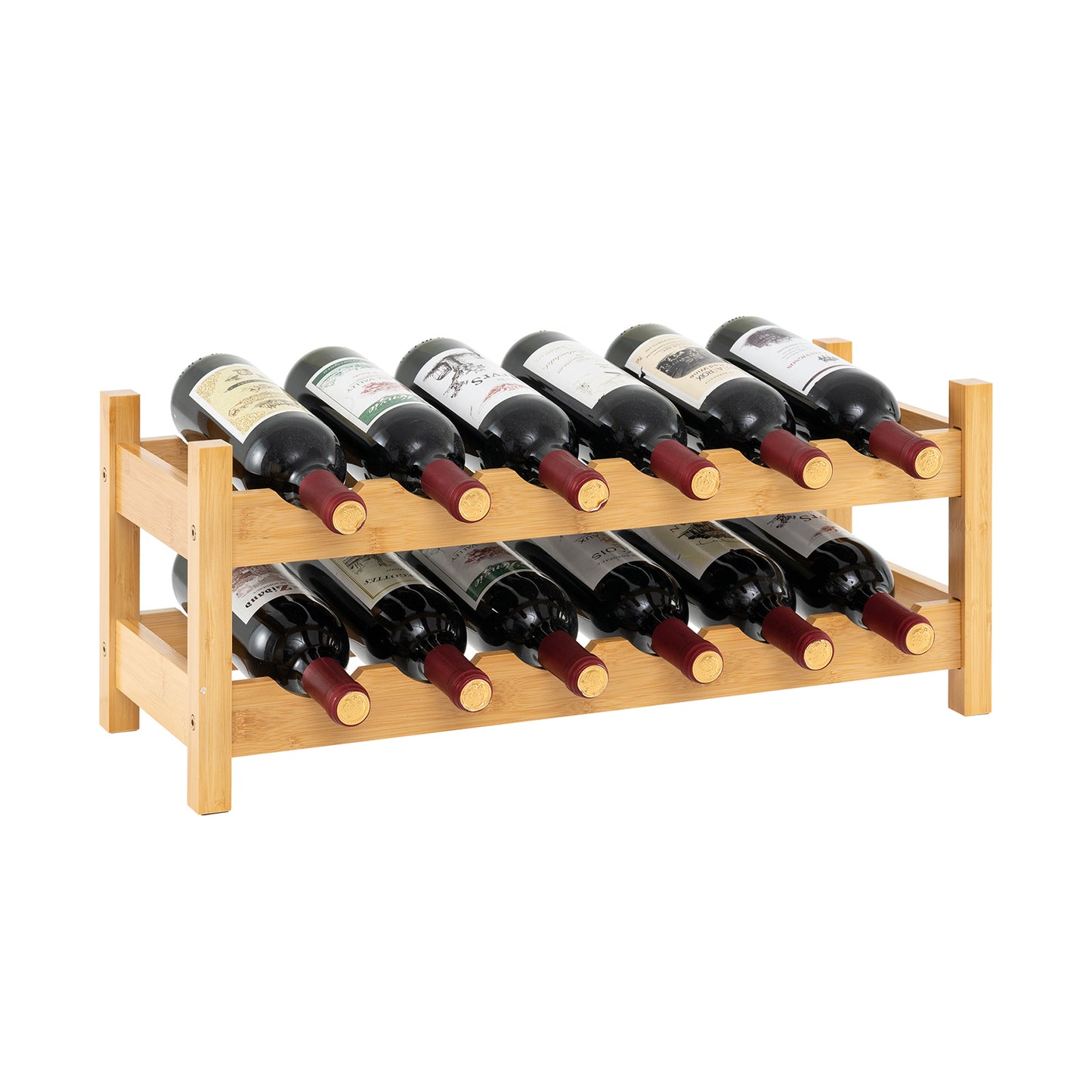 12 Bottle 2-Tier Wine Rack for Kitchen-Natural, Costway, 1