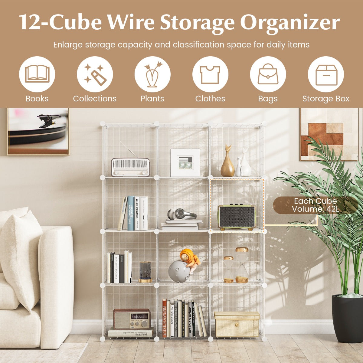 12 Wire Cube Storage Unit-White, Costway, 1
