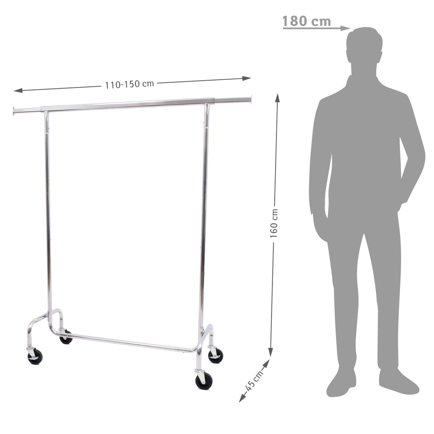 Clothes Rail Heavy Duty, 286 Lbs Capacity, Clothes Rail Industrial, Extendable Clothes Rail, on Wheels, Tatkraft Didrik, 9