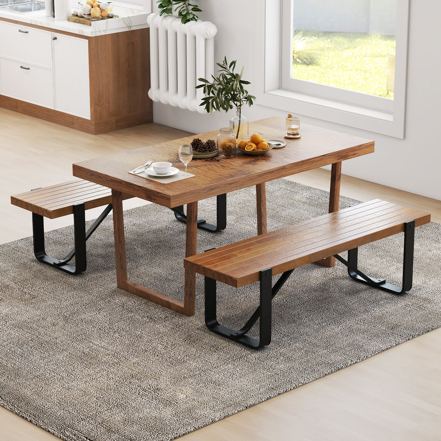 152cm Long Hallway Bench with Metal Frame 300kg Load Bearing-Natural, Costway, 3
