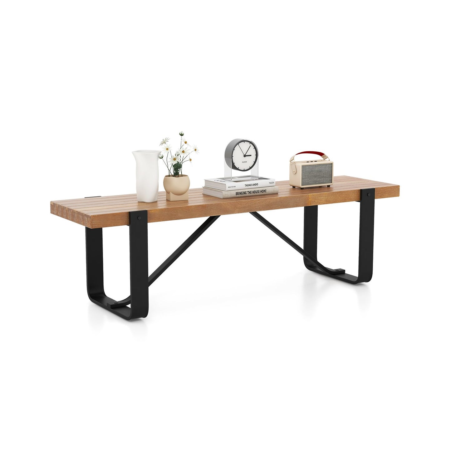 152cm Long Hallway Bench with Metal Frame 300kg Load Bearing-Natural, Costway, 1