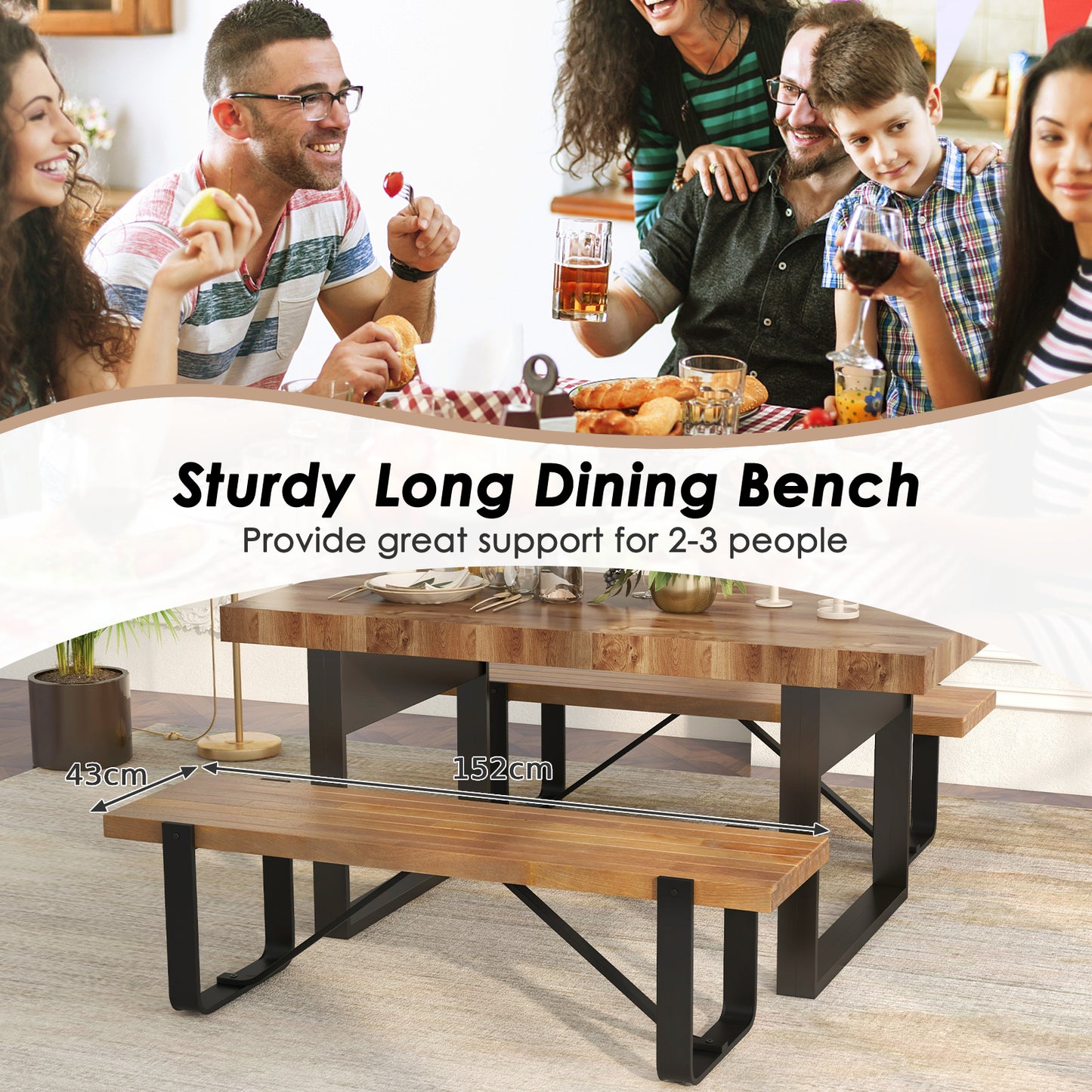 152cm Long Hallway Bench with Metal Frame 300kg Load Bearing-Natural, Costway, 6