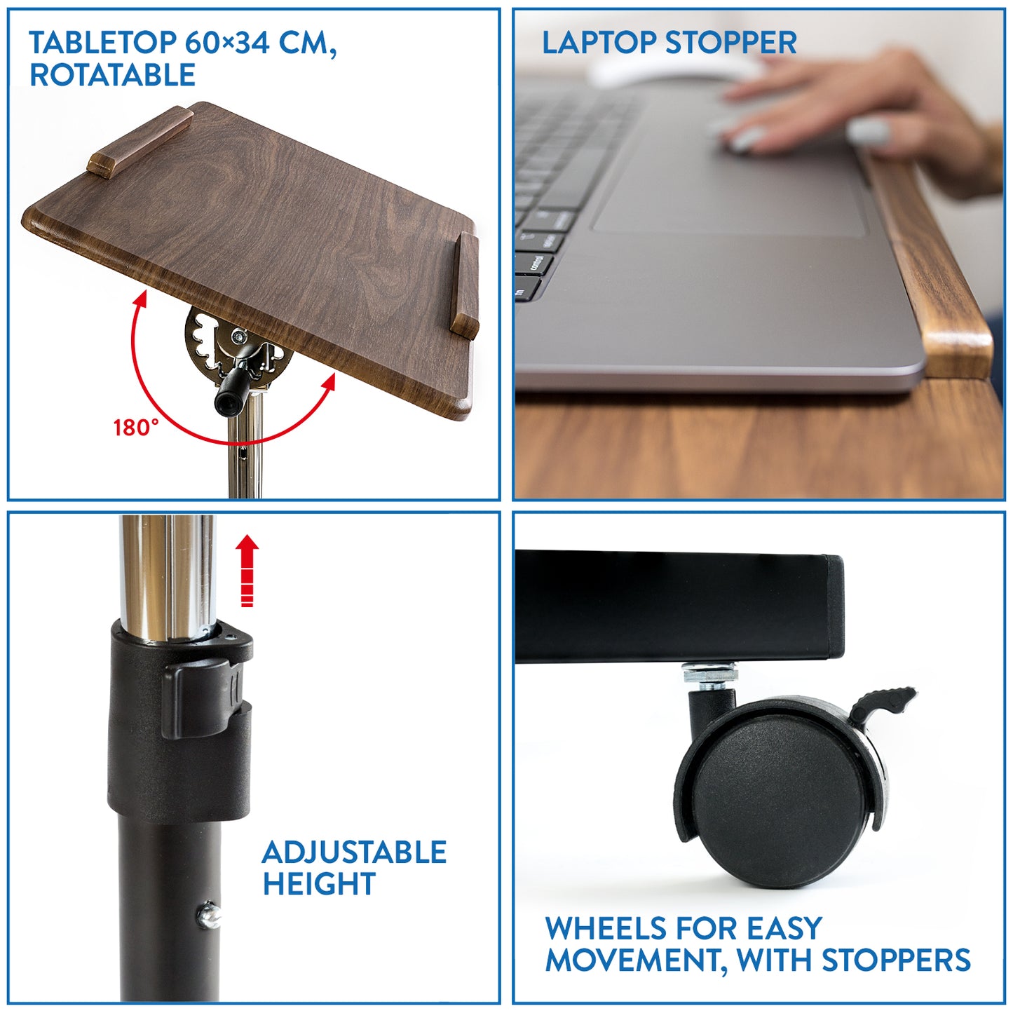 Laptop Bed Table, Adjustable Laptop Table, Portable Laptop Desk, Sofa Desk, Desk on Wheels, Ergonomic, Tatkraft Gain, 8