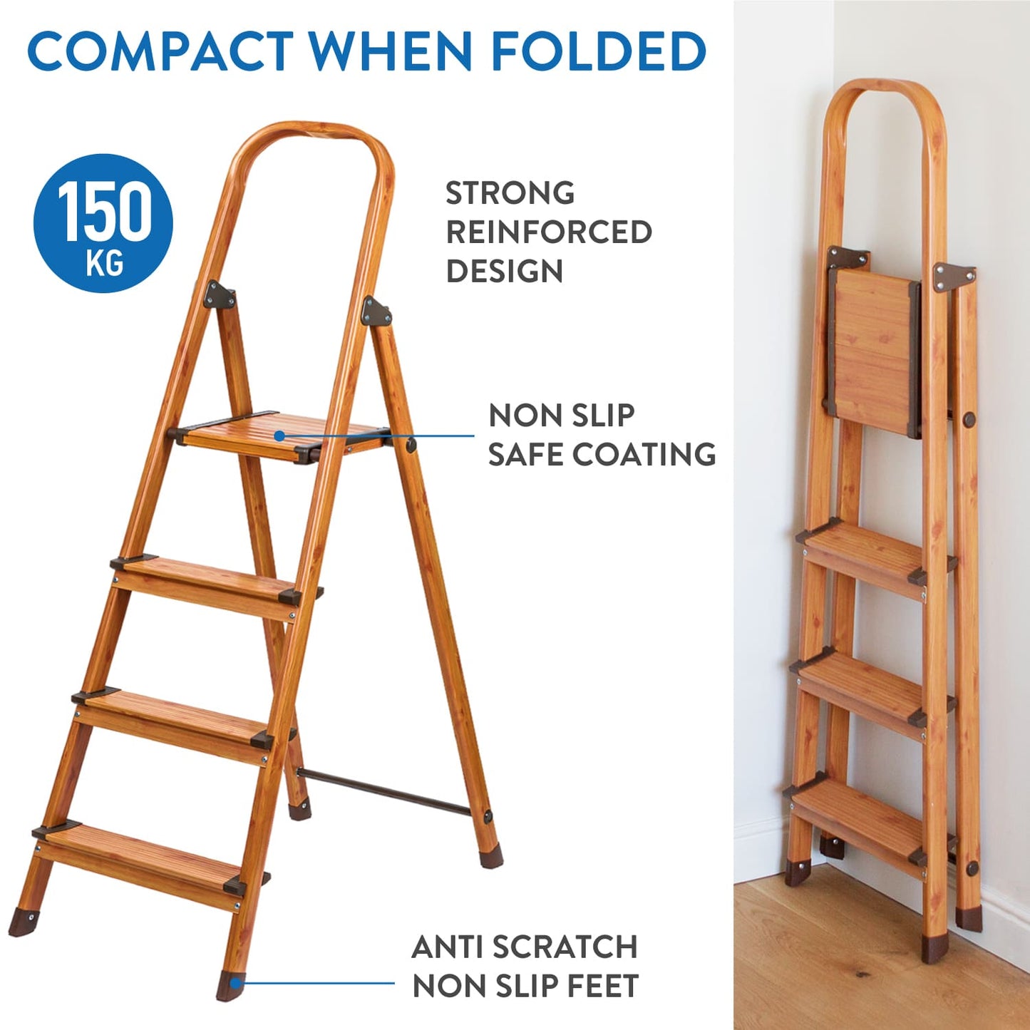 Step Ladder, 4 Step Ladder, Folding Step Ladder, Kitchen Step Ladder, Lightweight Step Ladder, Tatkraft Upgrade 4, 2