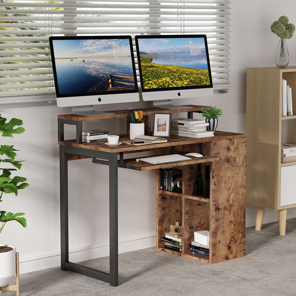 Computer Desk, Writing Desk with Push-Pull Keyboard Tray, Tribesigns, 3