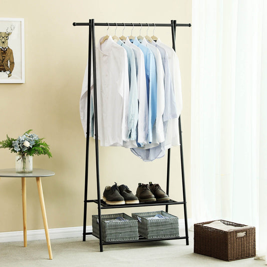 Clothes Rail, Coat Stand, Coat Rack with Shoe Storage, Industrial Clothes Rail, Metal Frame, Black, SONGMICS