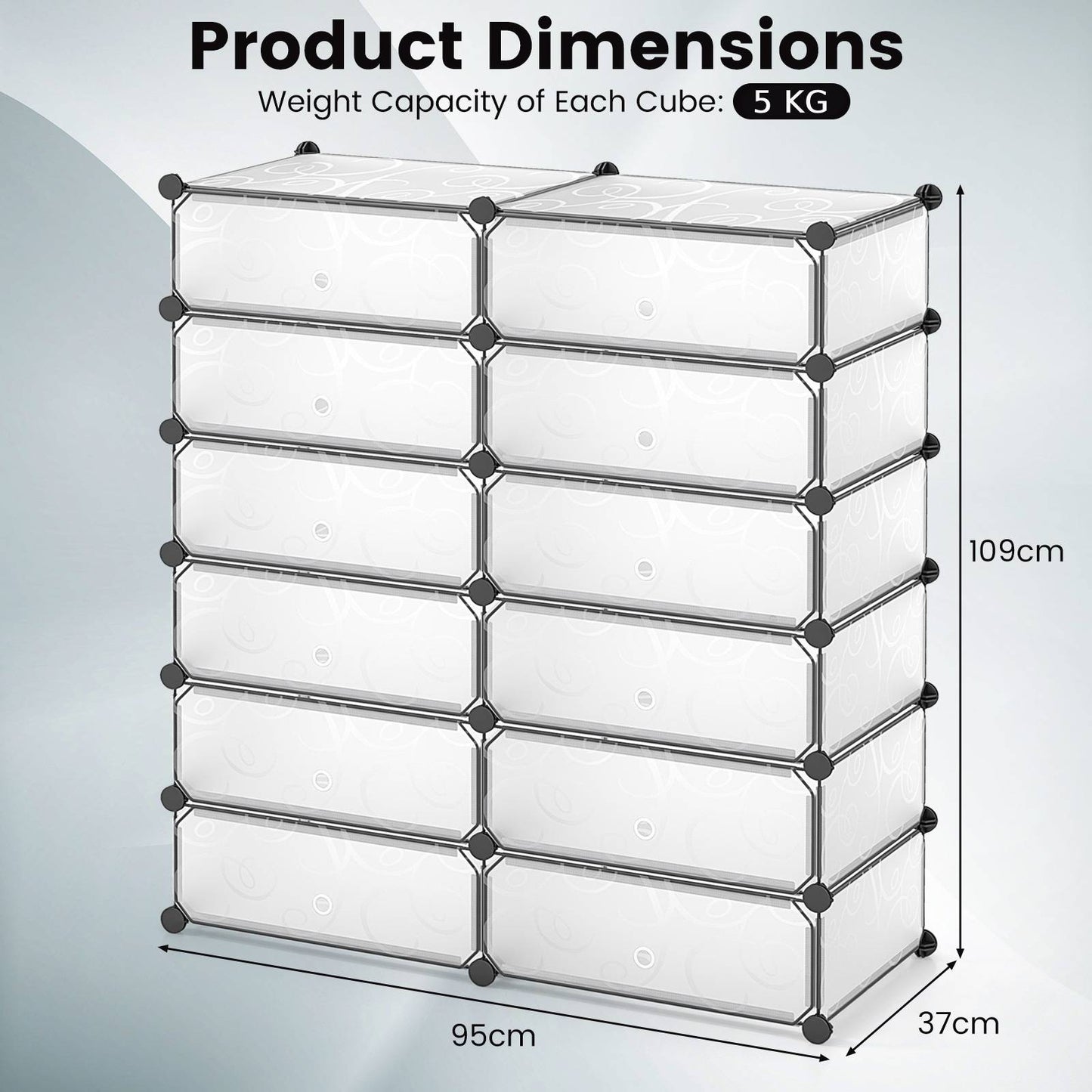 24 Pairs Shoe Rack Organizer with 12-Cube DIY Modular-White, Costway, 1