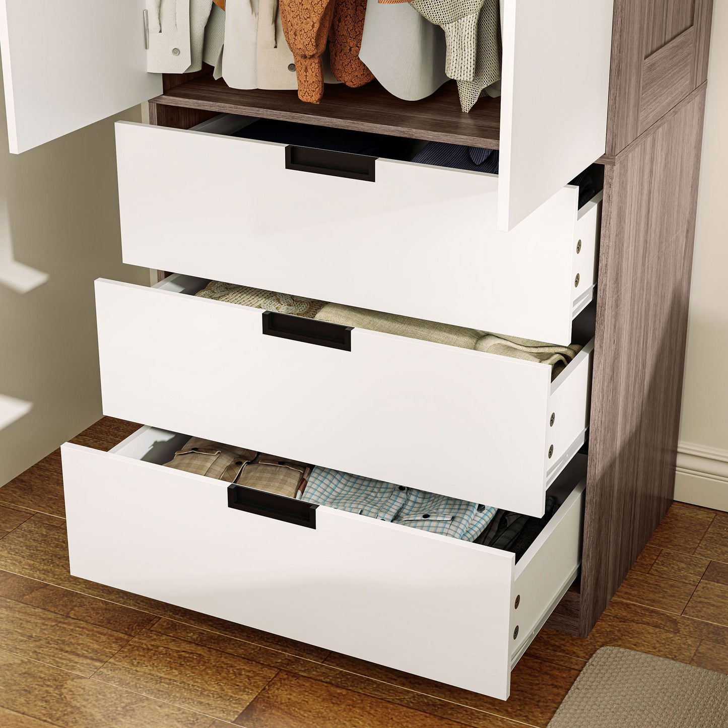 Two Door, Two Drawer Wardrobe - White/Brown, HOMCOM, 9