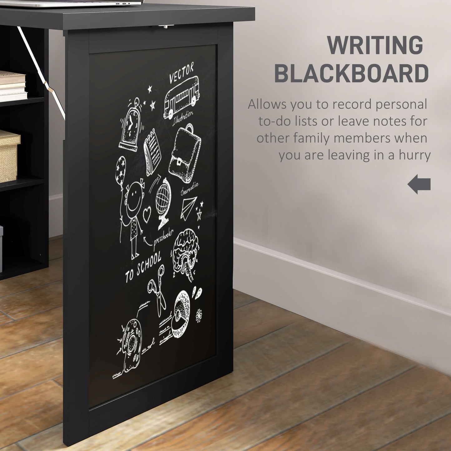 Three-Part Work Desk, with Storage and Chalkboard - Black, HOMCOM, 7