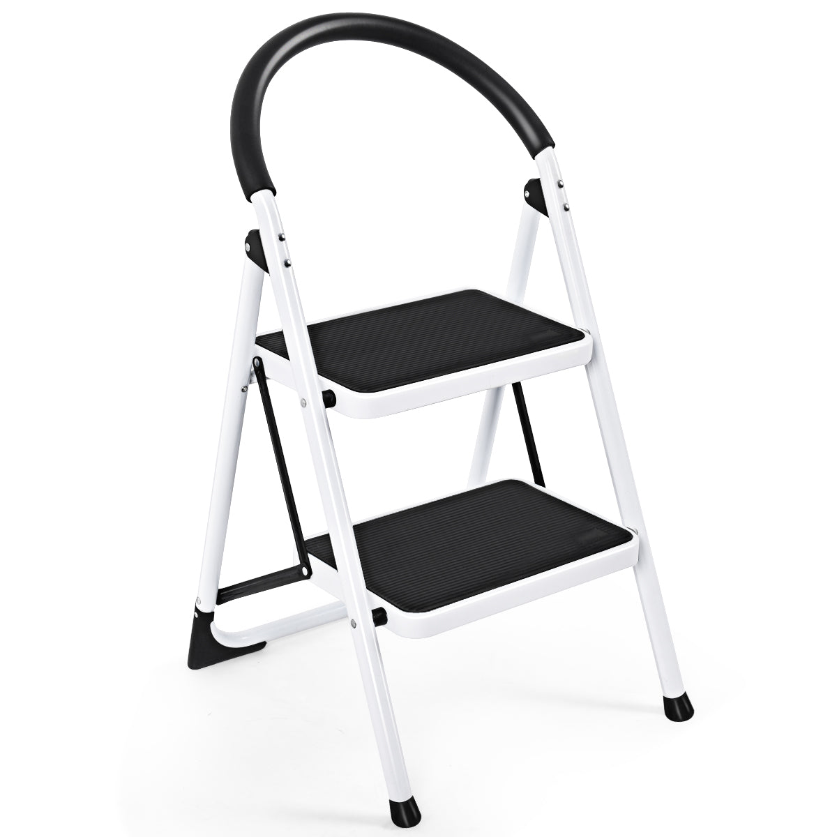 Step Ladder, 2 Step Ladder, Step Ladder Folding Household Ladder with Anti-Slip Platform and Grip Black White Costway, 2