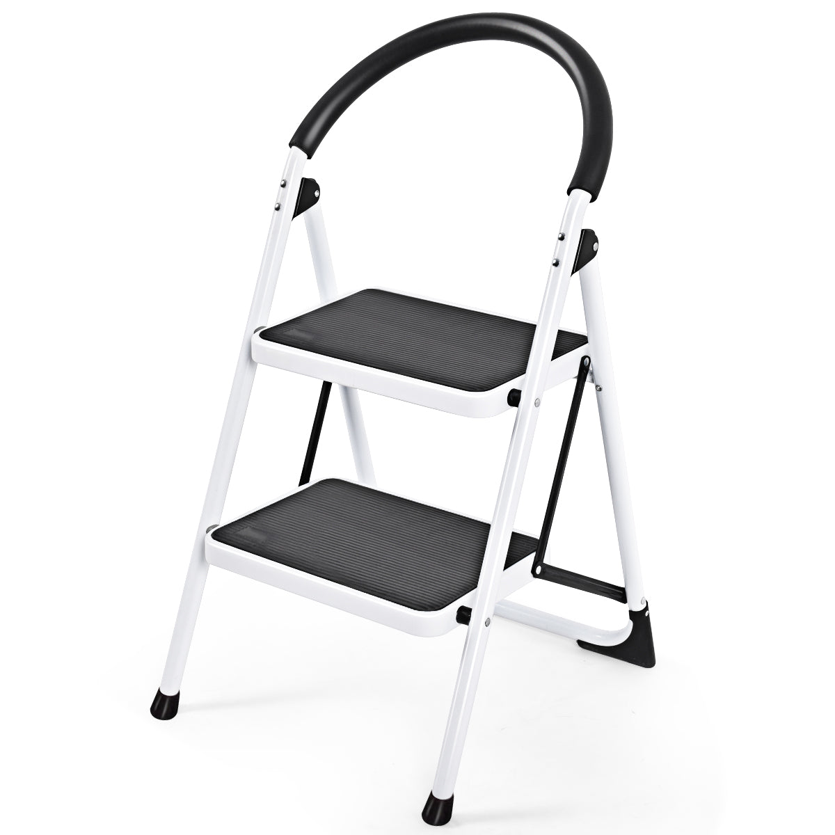 Step Ladder, 2 Step Ladder, Step Ladder Folding Household Ladder with Anti-Slip Platform and Grip Black White Costway, 3