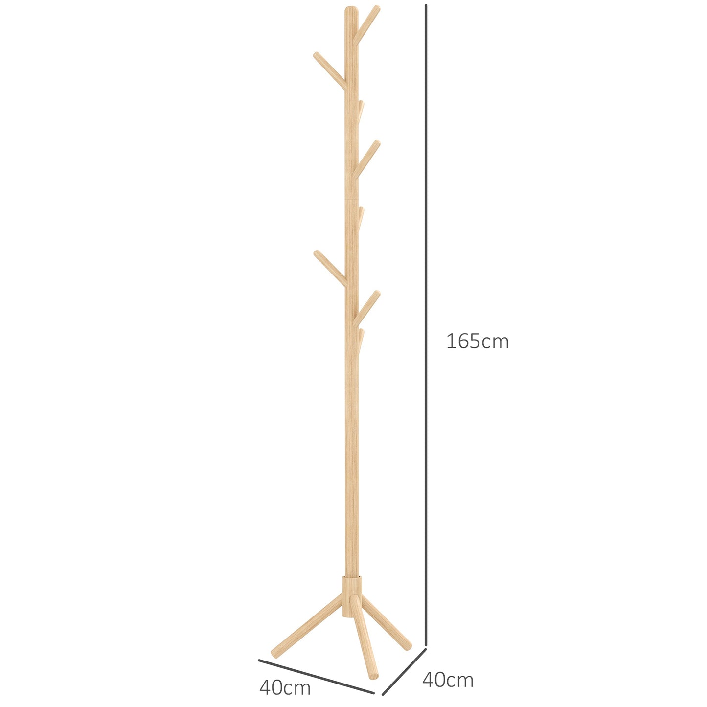 Eight-Hook Wooden Coat Rack - Natural, HOMCOM, 3