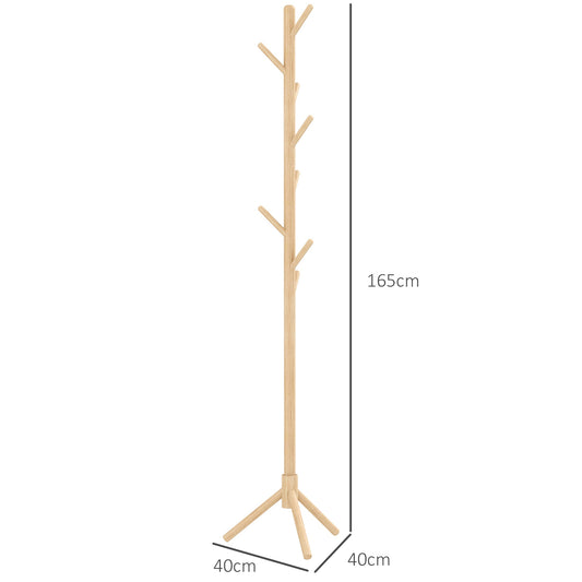 Eight-Hook Wooden Coat Rack - Natural, HOMCOM, 3