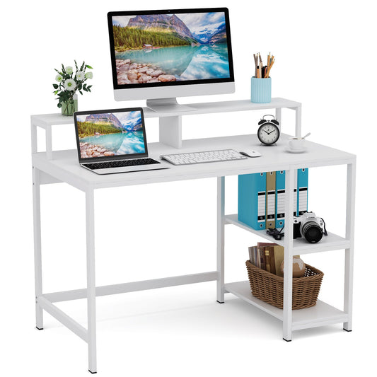 Small desks, office desk, desk computer, working desks, pc desk, with Shelves for Study, White - Tribesigns 1