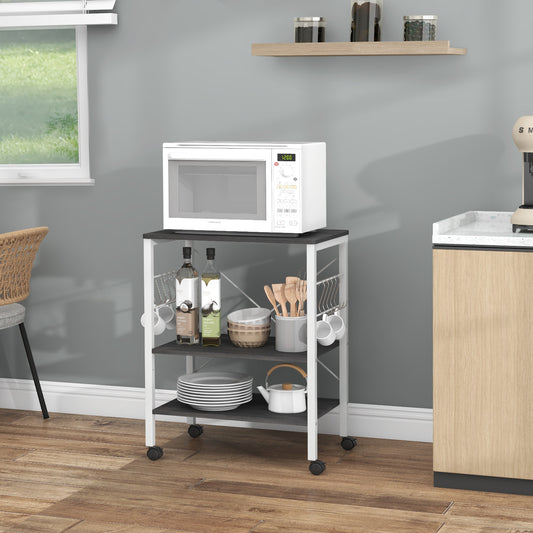 3-Tier Utility Cart Storage Trolley with 10 Removable Hooks-White & Black, Costway, 2