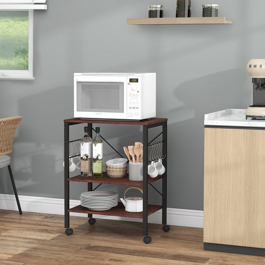 3-Tier Utility Cart Storage Trolley with 10 Removable Hooks-Coffee, Costway, 2