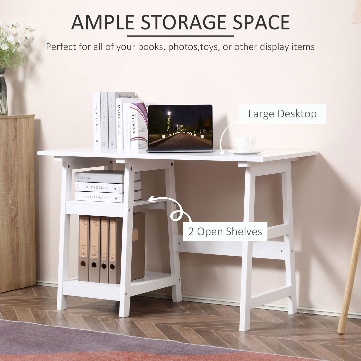 Compact Computer Desk with Storage Shelves, Study Table with Bookshelf, PC Table Workstation for Home Office, Study, Easy Assembly, 120 x 51cm, White, HOMCOM, 5