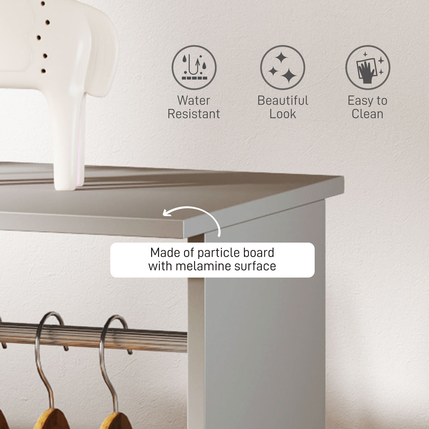 Double Open Wardrobe on Wheels, Bedroom Wardrobe with Clothes Hanging Rails, 3 Storage Shelves, Mobile Garment Rack for Cloakroom, Hallway, Grey, HOMCOM, 4