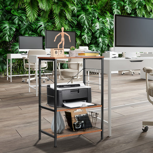 3-Tier Microwave Stand with 10 Hanging Hooks and Open Shelves-Brown, Costway, 2