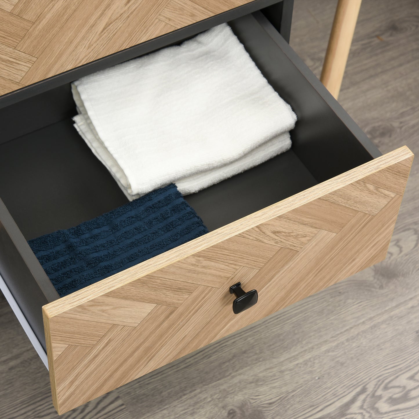 Modern Wardrobe Cabinet Wood Grain Sticker Surface with Shelf, Hanging Rod and 2 Drawers 90x50x190cm, HOMCOM, 9