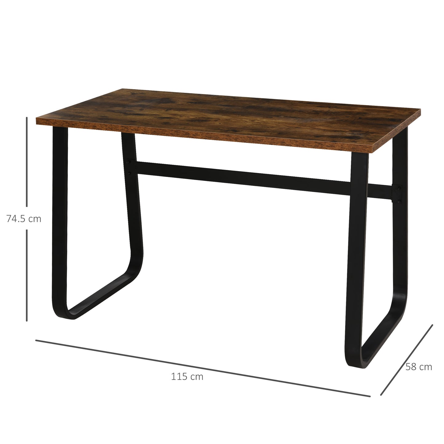 Computer Desk, Small Home Office Desk, Industrial Study Workstation with Metal Frame, 115 x 58 x 74.5cm, Rustic Brown and Black, HOMCOM, 3