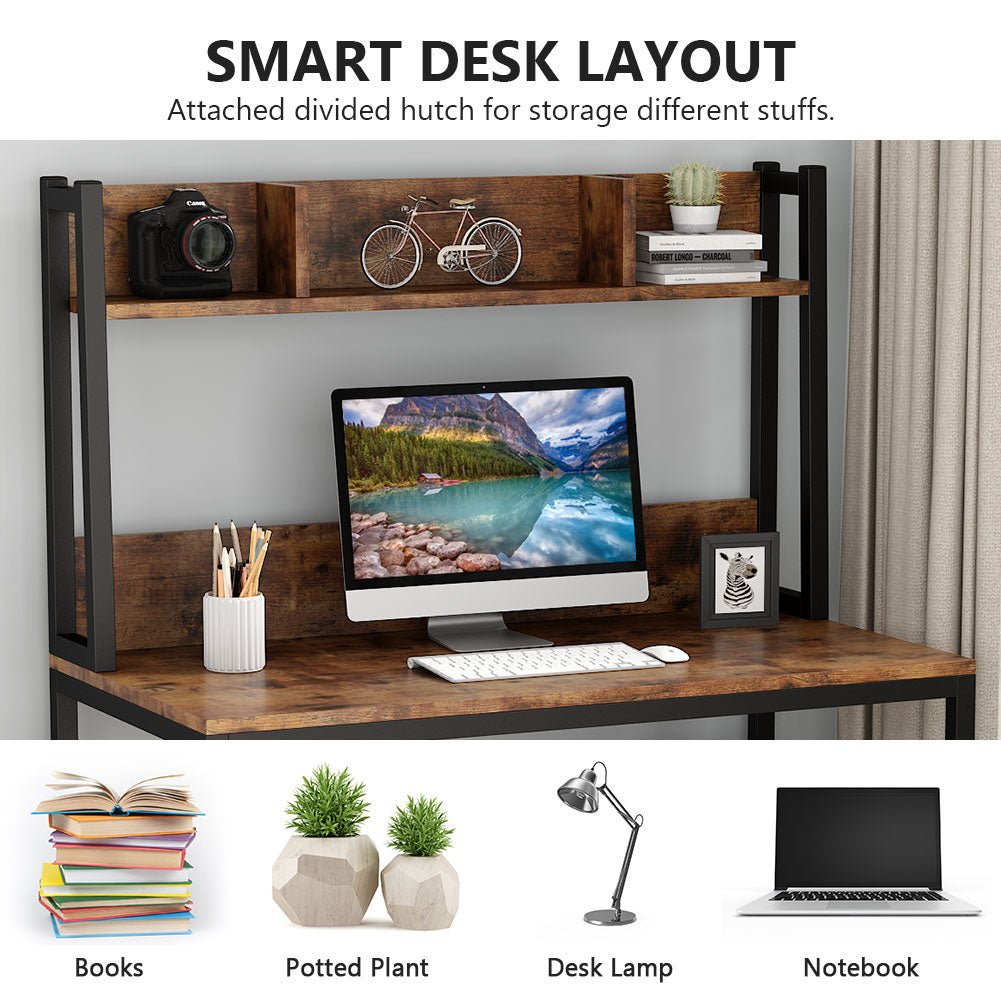 Computer Desk, office computer desk, pc desk, with Hutch, and Shelves, Brown - Tribesigns 4