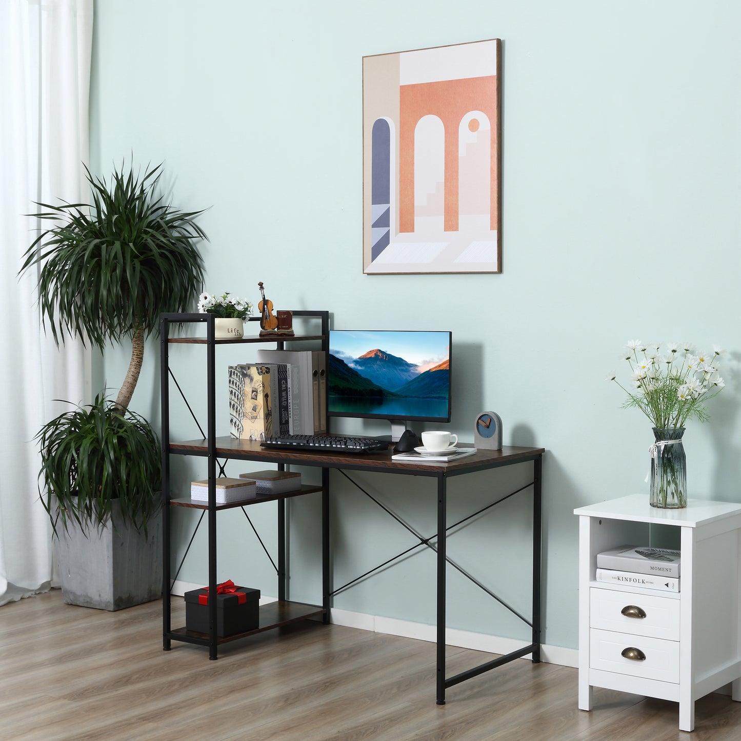 Reversible Computer Desk with Storage Shelves on Left or Right, Industrial Reversible Writing Desk for Home Office, Study, Easy Assembly, 120 x 64 x 121cm, Rustic Brown and Black, HOMCOM, 7