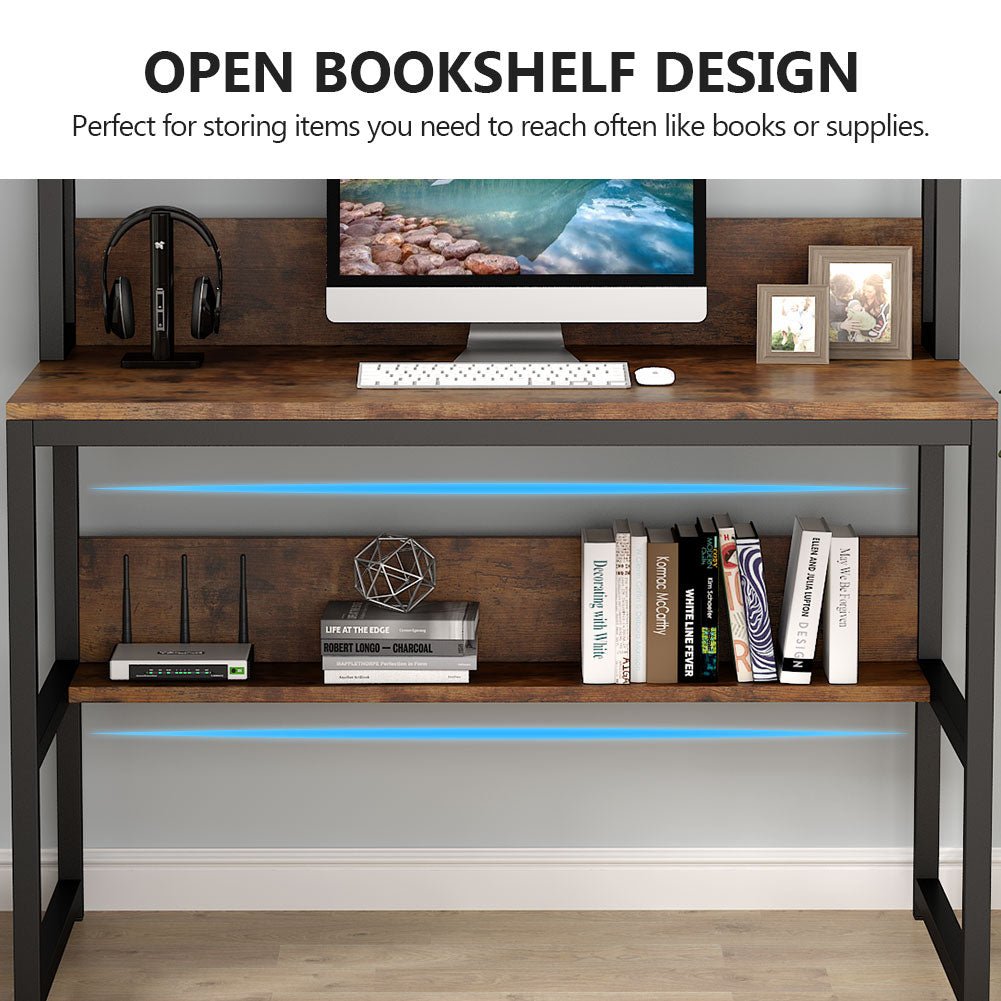 Computer Desk, office computer desk, pc desk, with Hutch, and Shelves, Brown - Tribesigns 5