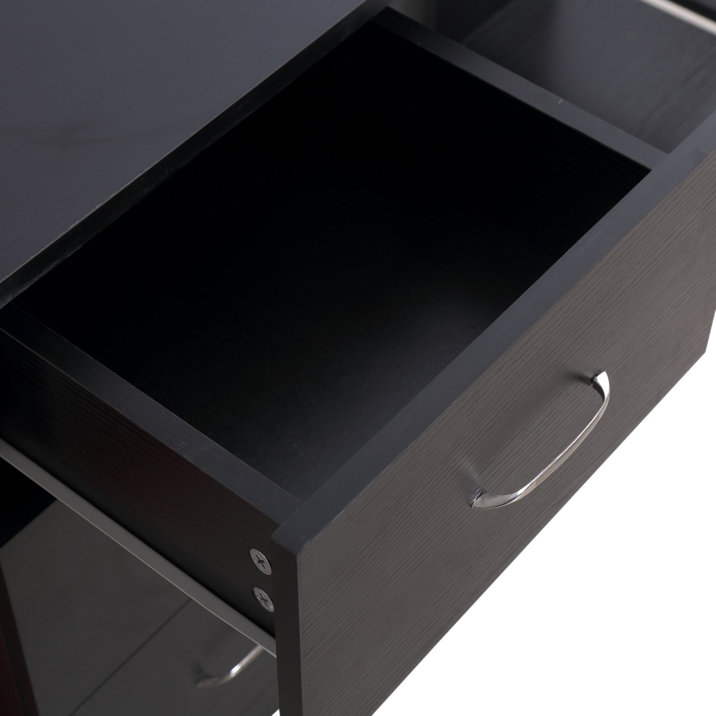 Computer Desk, Writing Table, PC Workstation with 3 Storage Shelves and Drawers, Silver Handle, for Home Office, Black, HOMCOM, 8