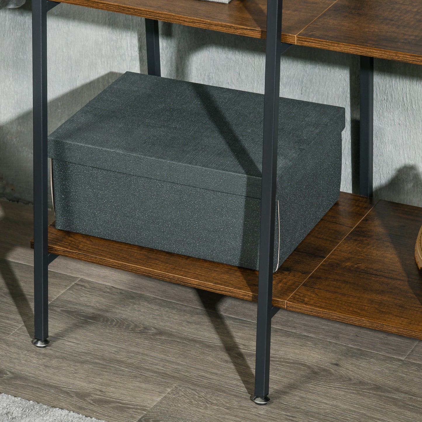 Clothes Rail, Metal Clothes Rack with Shoe Rack, 5 Tier Storage Shelves, 5 Side Hooks, Coat Stand for Bedroom, Living Room, Hallway, Rustic Brown and Black, HOMCOM, 9