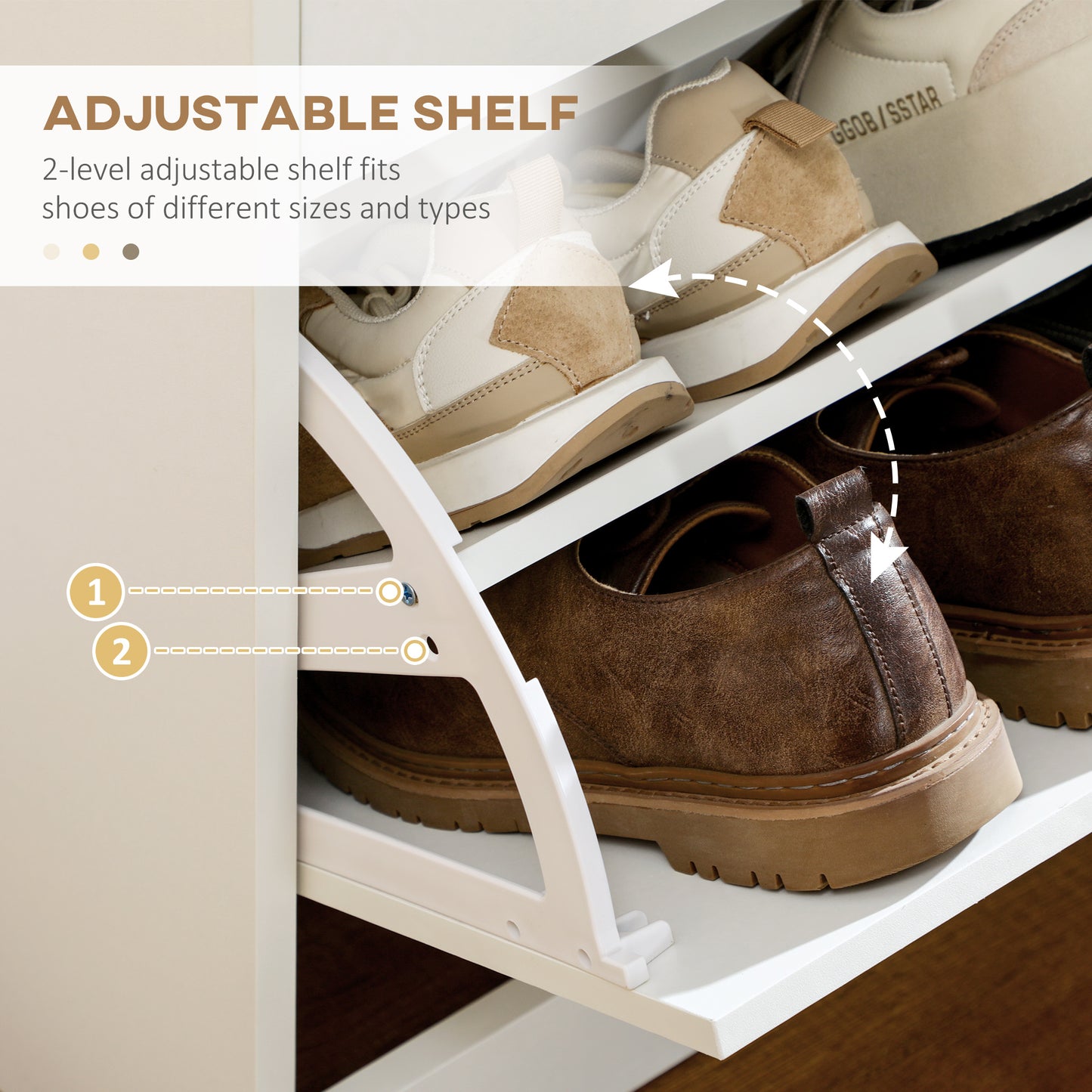 Narrow Shoe Storage with 2 Flip Drawers and Adjustable Shelves Shoe Cabinet Organizer for 12 Pairs of Shoes, White, HOMCOM, 5
