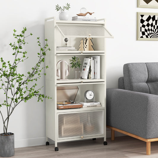 5-Tier Kitchen Bakers Rack Mobile Microwave Stand with Flip-up Doors-White, Costway, 2