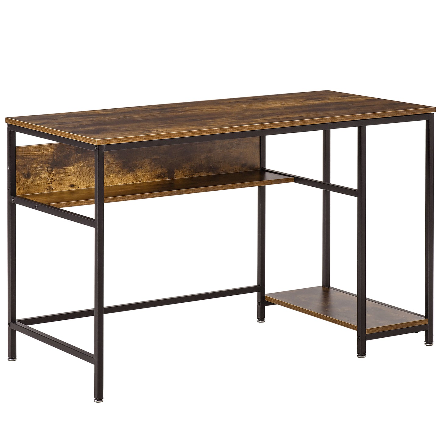 Computer Desk with Storage, 120 x 60cm Home Office Desk with 2 Shelves and Steel Frame, Writing Table for Living Room, Study, Rustic Brown, HOMCOM, 1