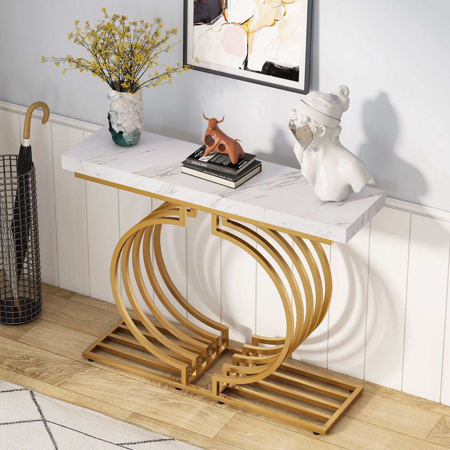 Console Table, 40 inch Entryway Sofa Table with Gold Base, Tribesigns, 5