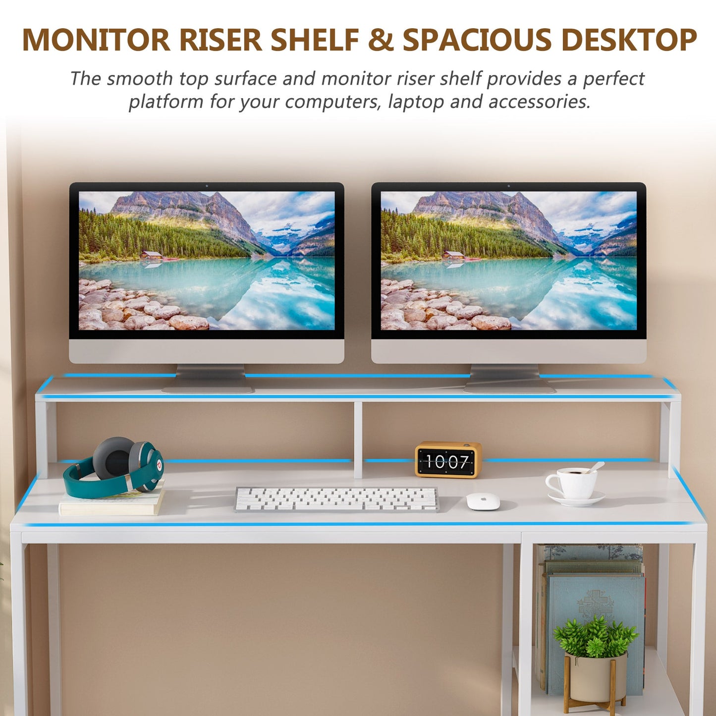 Small desks, office desk, desk computer, working desks, pc desk, with Shelves for Study, White - Tribesigns 3
