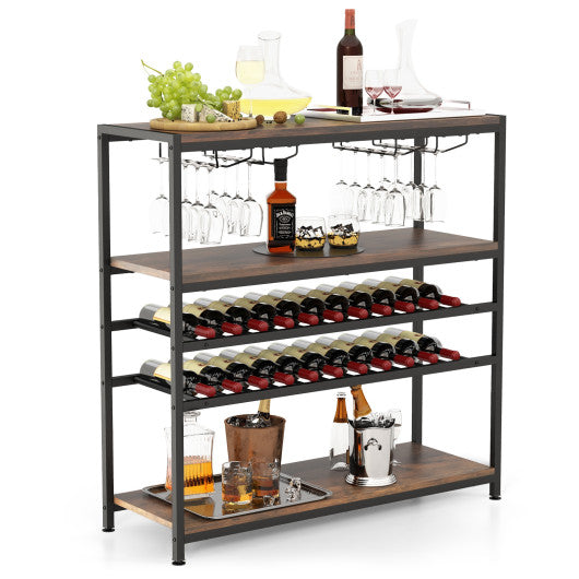 5-tier Wine Rack Table with 2 Wine Racks and 4 Rows of Glass Holders, Costway, 2