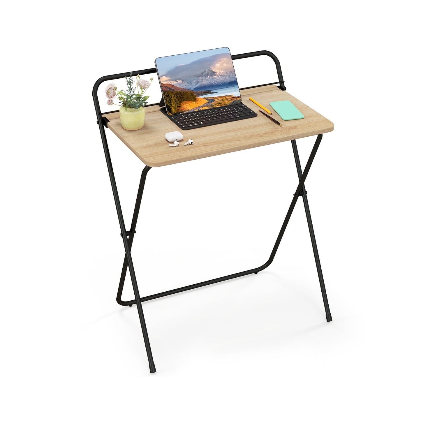 60CM Folding Computer Desk with Tablet Bracket-Natural, Costway, 1