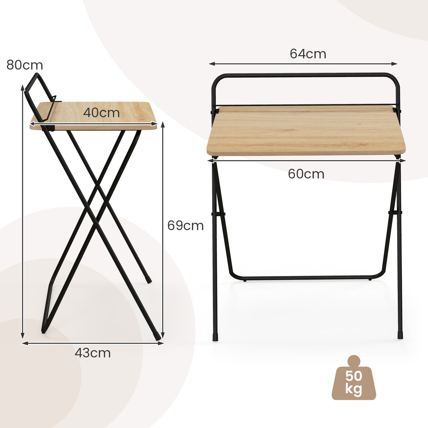 60CM Folding Computer Desk with Tablet Bracket-Natural, Costway, 5