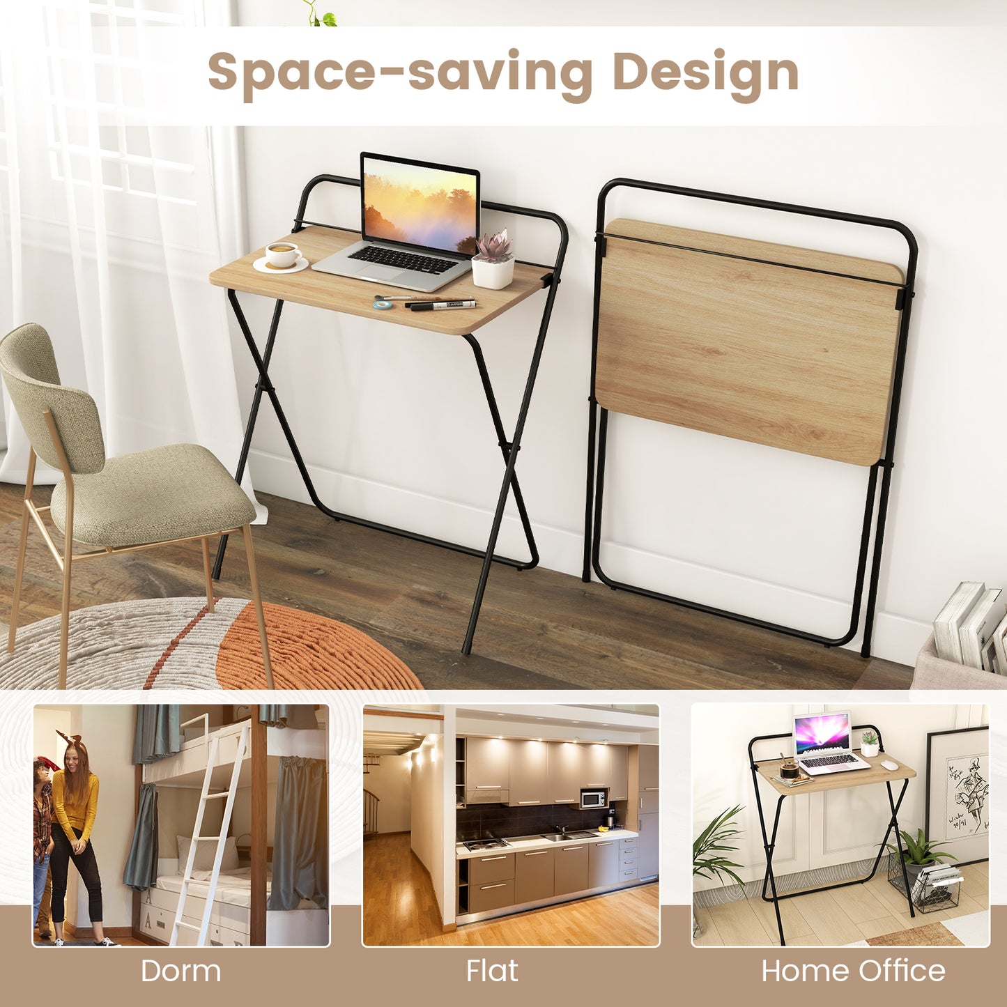 60CM Folding Computer Desk with Tablet Bracket-Natural, Costway, 7