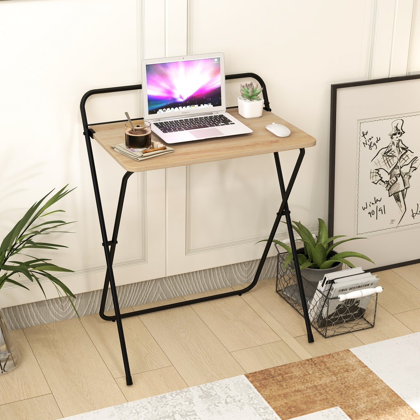 60CM Folding Computer Desk with Tablet Bracket-Natural, Costway, 3