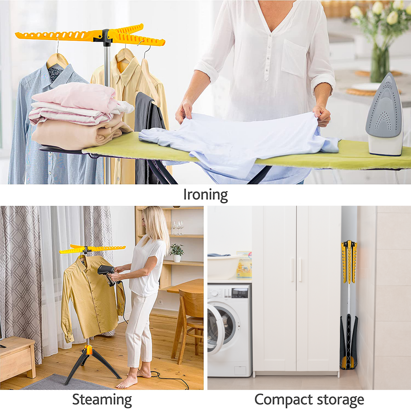 Sturdy Foldable Clothes Airer, Hangaway Clothes Hanger Stand, Drying Rack Indoor/Outdoor, art moon Elm, 3