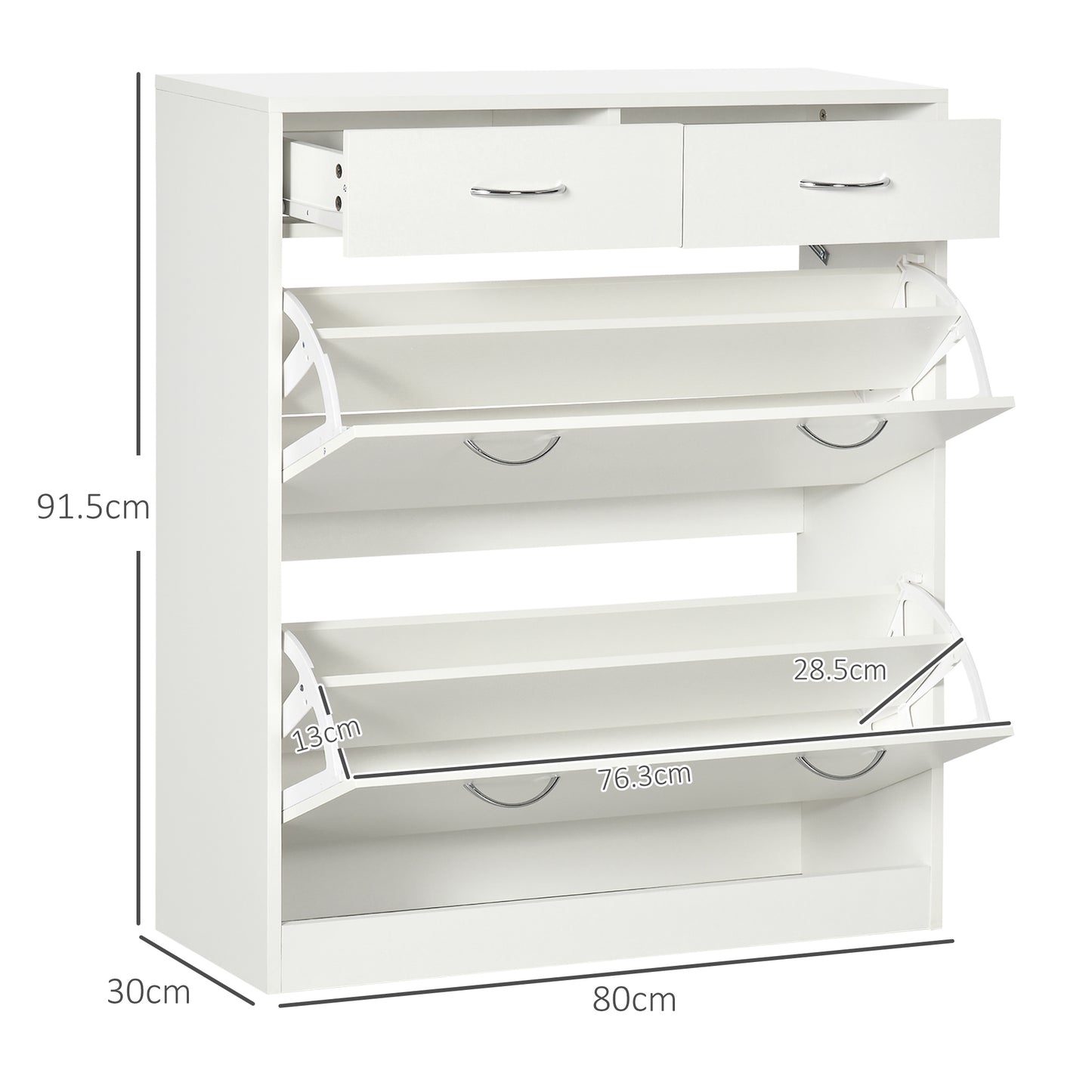 Narrow Shoe Storage with 2 Flip Drawers and Adjustable Shelves Shoe Cabinet Organizer for 12 Pairs of Shoes, White, HOMCOM, 3