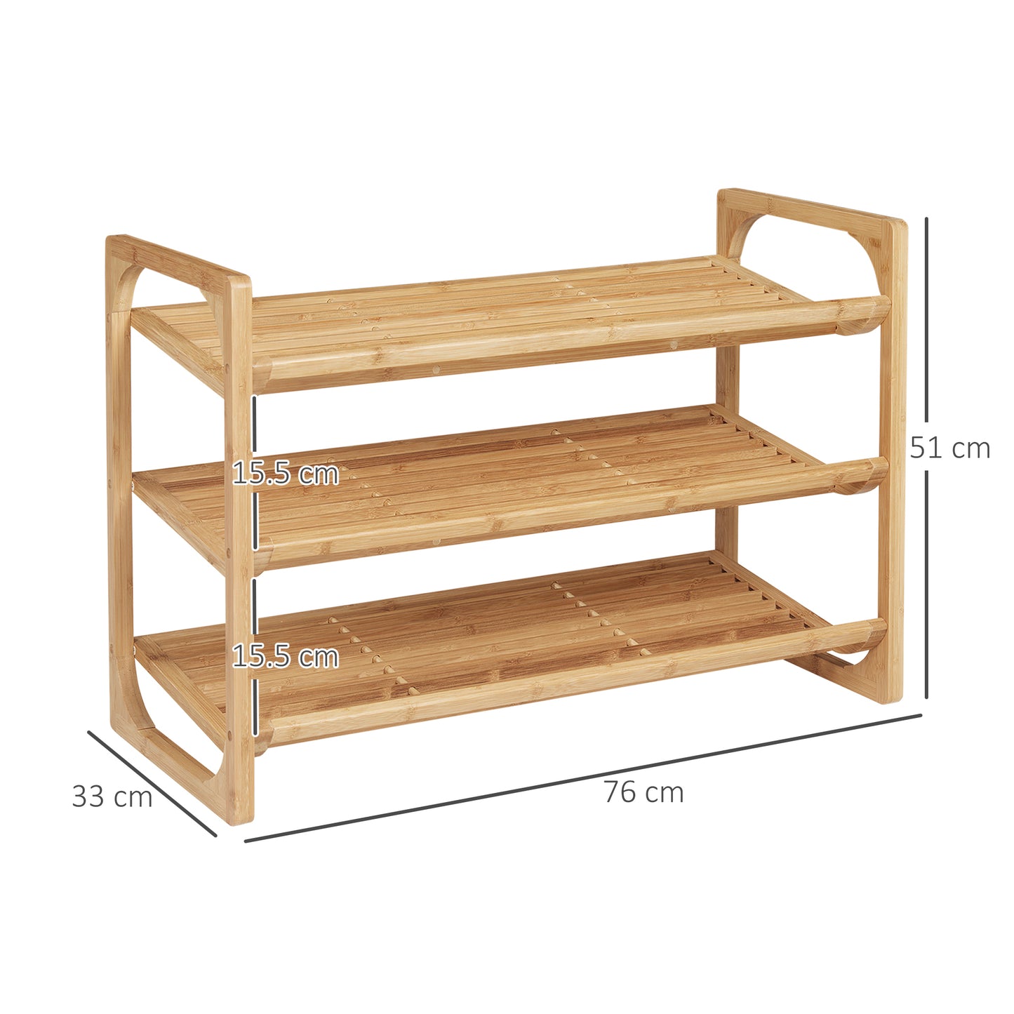 3-Tier Shoe Rack, Bamboo Shoe Storage Organizer with Slatted Shelves, Free Standing Shoe Shelf Stand for 9 Pairs of Shoes for Entryway, Hallway, Natural, HOMCOM, 3